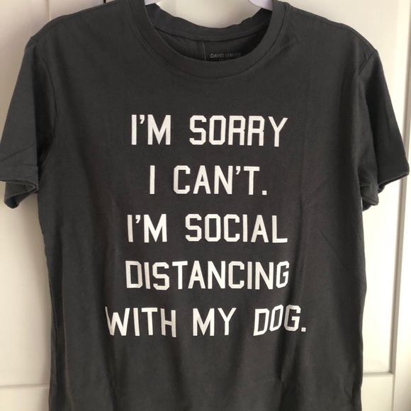 NWT DAVID LERNER “SOCIAL DISTANCING W MY DOG”WOMANS TEE SHIRT*MSRP $62 BRAND NEW - Picture 1 of 5